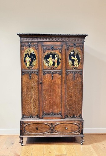 Edwardian oak wardrobe - oak,