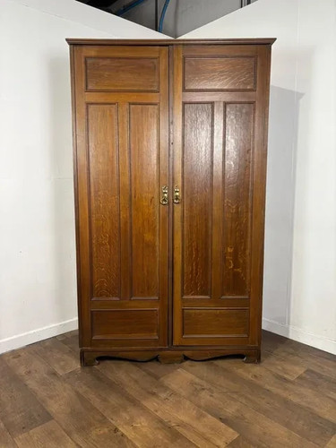 Edwardian oak double wardrobe - edwardian,